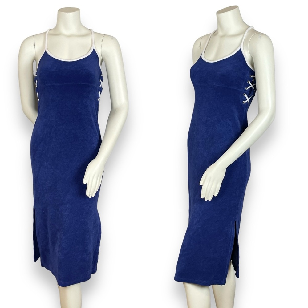 Juicy Couture Terrycloth Dress Y2K-Style Size Small Lace-Up Sides‎ Slits Blue